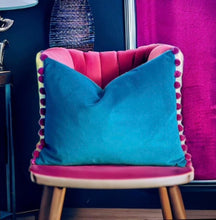 Load image into Gallery viewer, Jade &amp; Pink Pom Pom Velvet Cushion

