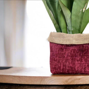 Burgundy Velvet Chenille & Hessian Pot