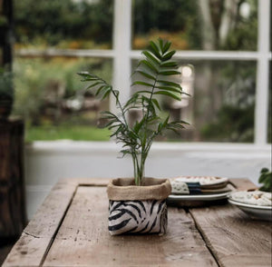 Linen Mix Zebra & Hessian Pot