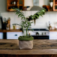 Load image into Gallery viewer, Olive Green Boiled Wool &amp; Hessian Pot

