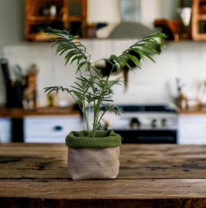 Olive Green Boiled Wool & Hessian Pot