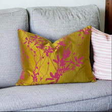 Load image into Gallery viewer, Silk Mustard &amp; Dusky Pink Floral Cushion
