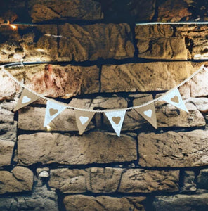 Bleached Linen & Rustic Hessian Bunting With Hearts