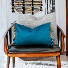 Load image into Gallery viewer, Teal Tassel Cushion
