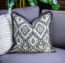 Load image into Gallery viewer, Grey Marrakech Ikat Fringe Cushion
