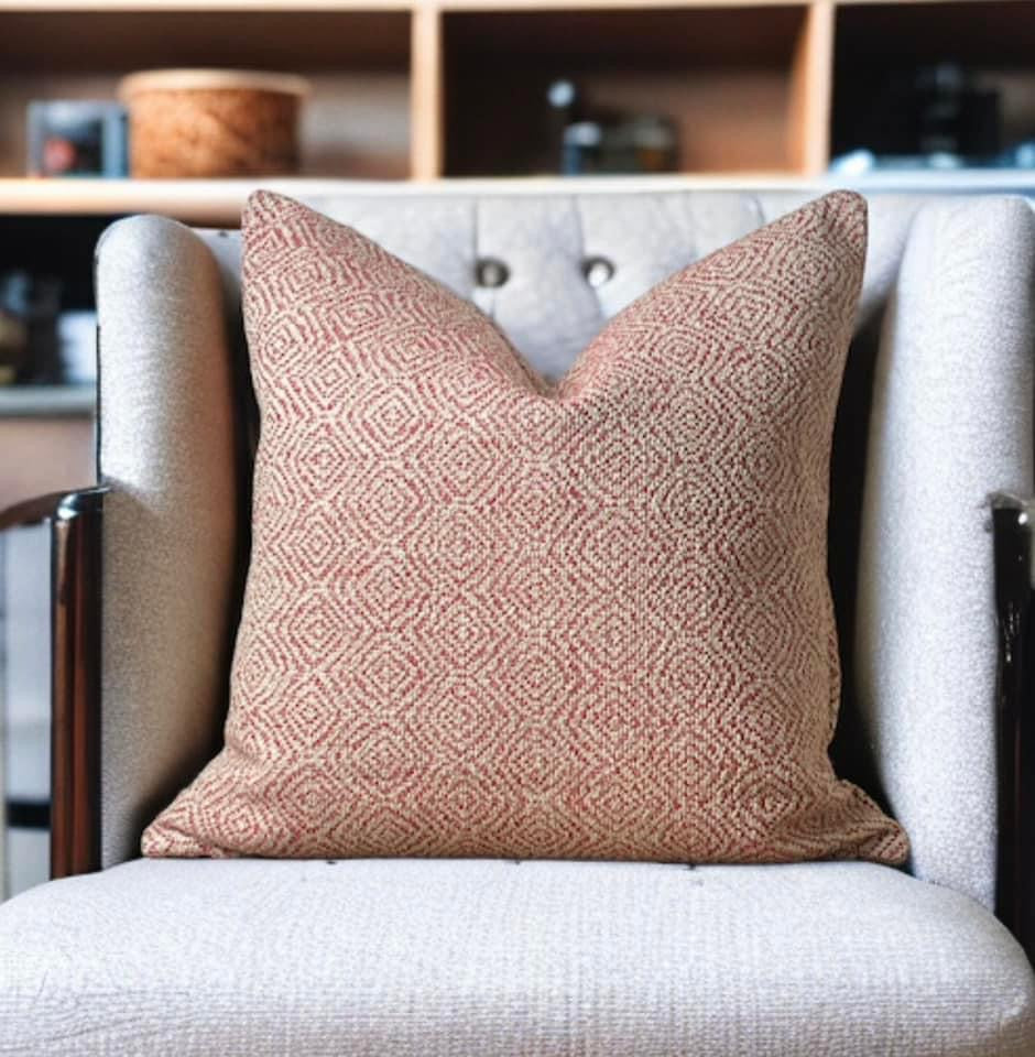 Geometric Woven Scarlet Cushion