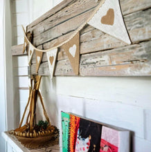 Load image into Gallery viewer, Bleached Linen &amp; Rustic Hessian Bunting With Hearts
