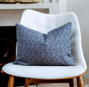 Tasselled Aztec Indigo Sustainable Cotton Cushion