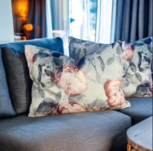 Load image into Gallery viewer, Pink Peony &amp; Silver Velvet Cushion
