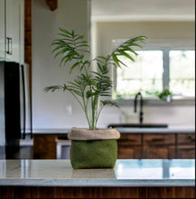 Load image into Gallery viewer, Olive Green Boiled Wool &amp; Hessian Pot
