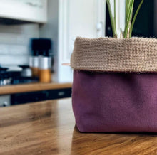 Load image into Gallery viewer, Aubergine Velvet &amp; Hessian Pot
