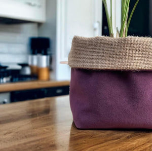 Aubergine Velvet & Hessian Pot