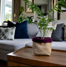 Load image into Gallery viewer, Aubergine Velvet &amp; Hessian Pot
