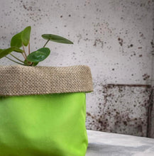 Load image into Gallery viewer, Bright Green Water Resistant Canvas &amp; Hessian Pot

