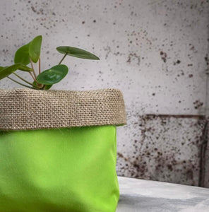 Bright Green Water Resistant Canvas & Hessian Pot