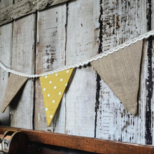 Load image into Gallery viewer, Yellow Polka Cotton &amp; Rustic Hessian Bunting
