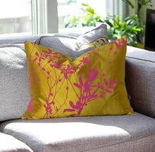 Load image into Gallery viewer, Silk Mustard &amp; Dusky Pink Floral Cushion
