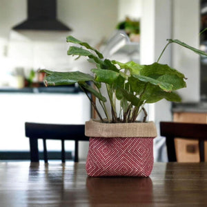 Red Wool Geometric & Hessian Pot