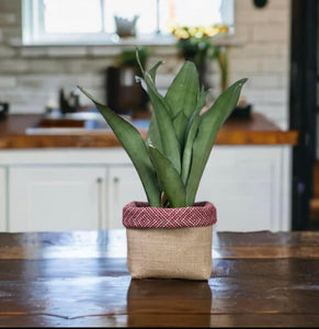 Red Wool Geometric & Hessian Pot