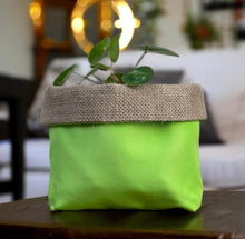 Load image into Gallery viewer, Bright Green Water Resistant Canvas &amp; Hessian Pot
