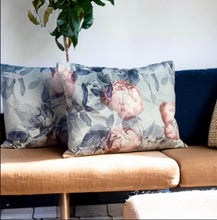 Load image into Gallery viewer, Pink Peony &amp; Silver Velvet Cushion

