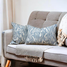 Load image into Gallery viewer, Meadow Grasses Cornflower Blue Cotton Cushion
