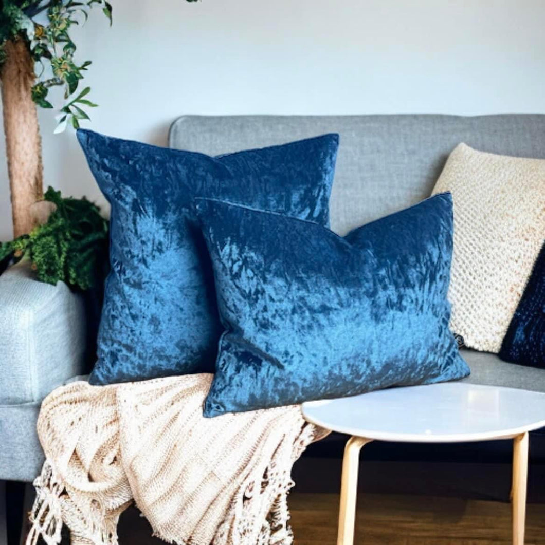 Blue Crushed Velvet Cushion