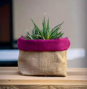Cerise Italian Milled Wool & Hessian Pot