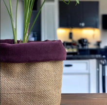 Load image into Gallery viewer, Aubergine Velvet &amp; Hessian Pot
