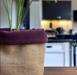 Aubergine Velvet & Hessian Pot