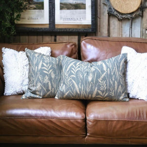 Meadow Grasses Cornflower Blue Cotton Cushion