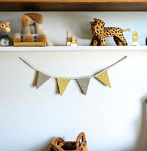 Load image into Gallery viewer, Yellow Polka Cotton &amp; Rustic Hessian Bunting
