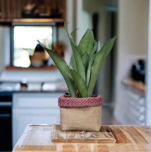 Red Wool Geometric & Hessian Pot