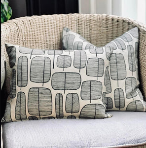 Monochrome Little Leaves Linen Mix Cushion