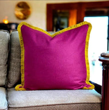 Load image into Gallery viewer, Cerise Wool &amp; Mustard Fringe Cushion
