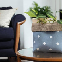 Load image into Gallery viewer, Blue Polka Dot &amp; Hessian Pot
