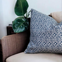 Load image into Gallery viewer, Tasselled Aztec Indigo Sustainable Cotton Cushion
