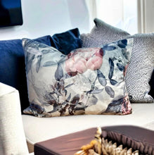 Load image into Gallery viewer, Pink Peony &amp; Silver Velvet Cushion
