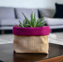 Load image into Gallery viewer, Cerise Italian Milled Wool &amp; Hessian Pot
