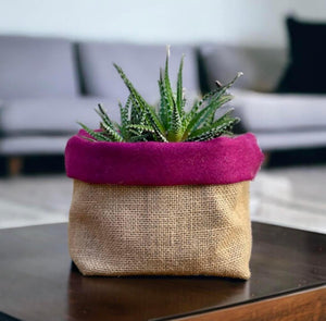 Cerise Italian Milled Wool & Hessian Pot