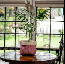 Load image into Gallery viewer, Red Wool Geometric &amp; Hessian Pot
