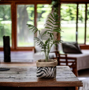 Linen Mix Zebra & Hessian Pot