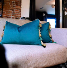 Load image into Gallery viewer, Teal Tassel Cushion
