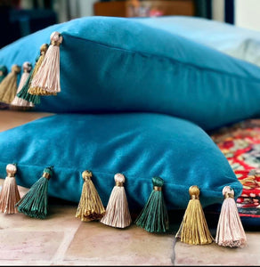 Teal Tassel Cushion