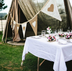 Bleached Linen & Rustic Hessian Bunting With Hearts