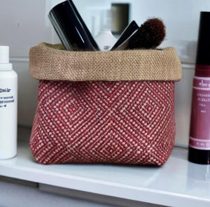 Red Wool Geometric & Hessian Pot