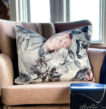 Load image into Gallery viewer, Pink Peony &amp; Silver Velvet Cushion
