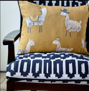 Llama Love Ochre Cotton Cushion