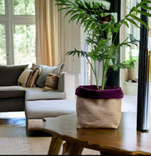 Load image into Gallery viewer, Aubergine Velvet &amp; Hessian Pot
