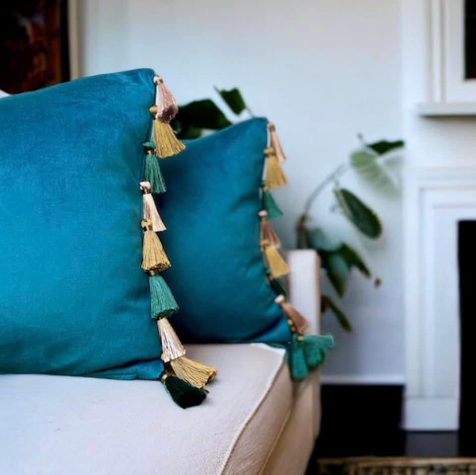 Teal Tassel Cushion